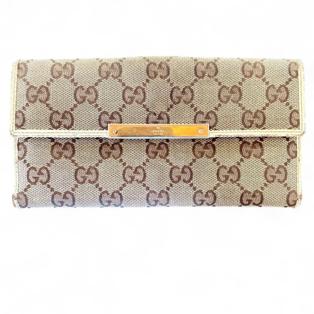 Vintage Authentic Gucci GG Supreme Monogram 
Continental Long Wallet Clutch